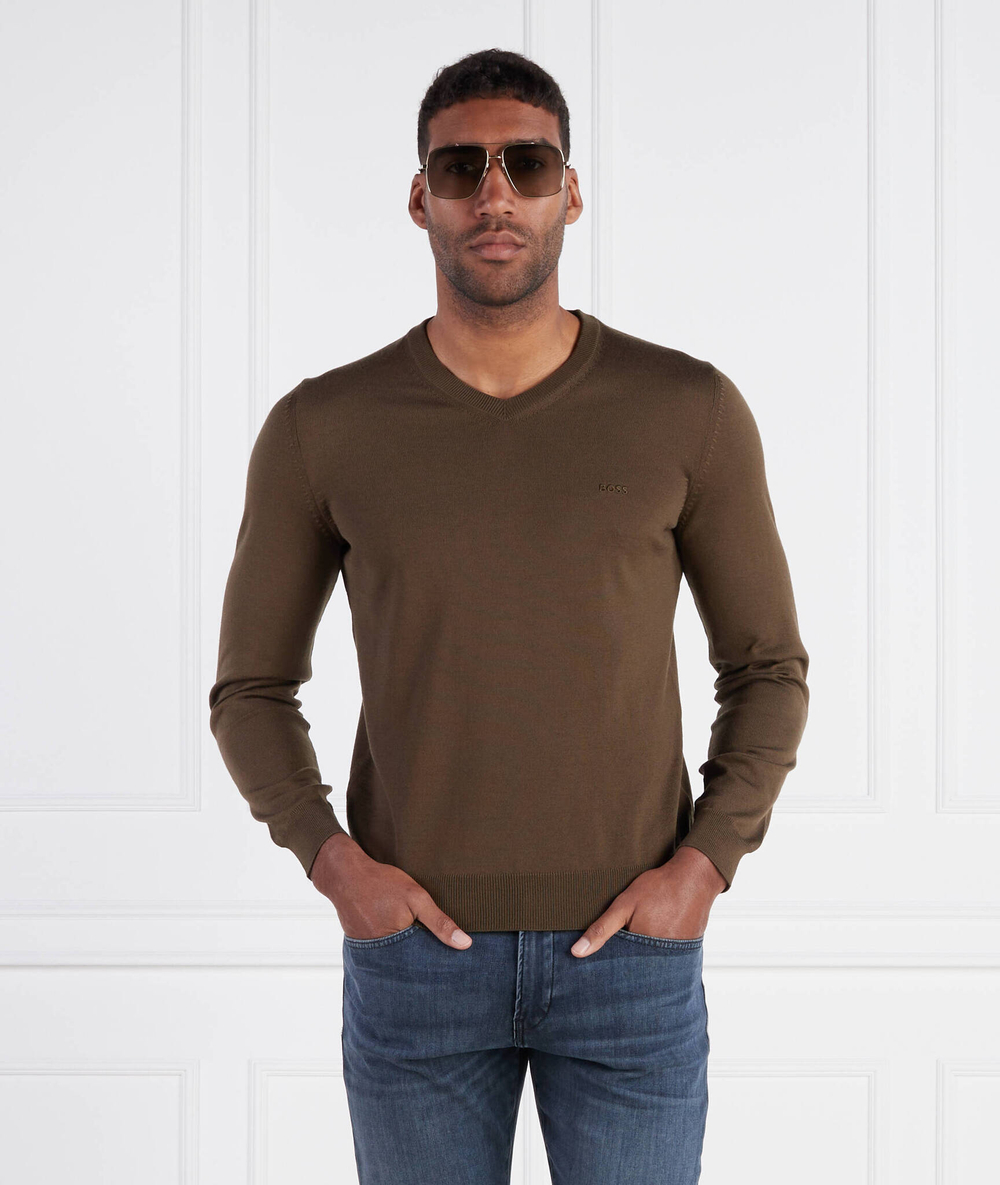 Хлопковый свитер baram-l BOSS BLACK - хаки(50476363)