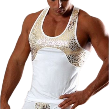 Мужская майка белая с золотистым леопардовым рисунком Doreanse 2055