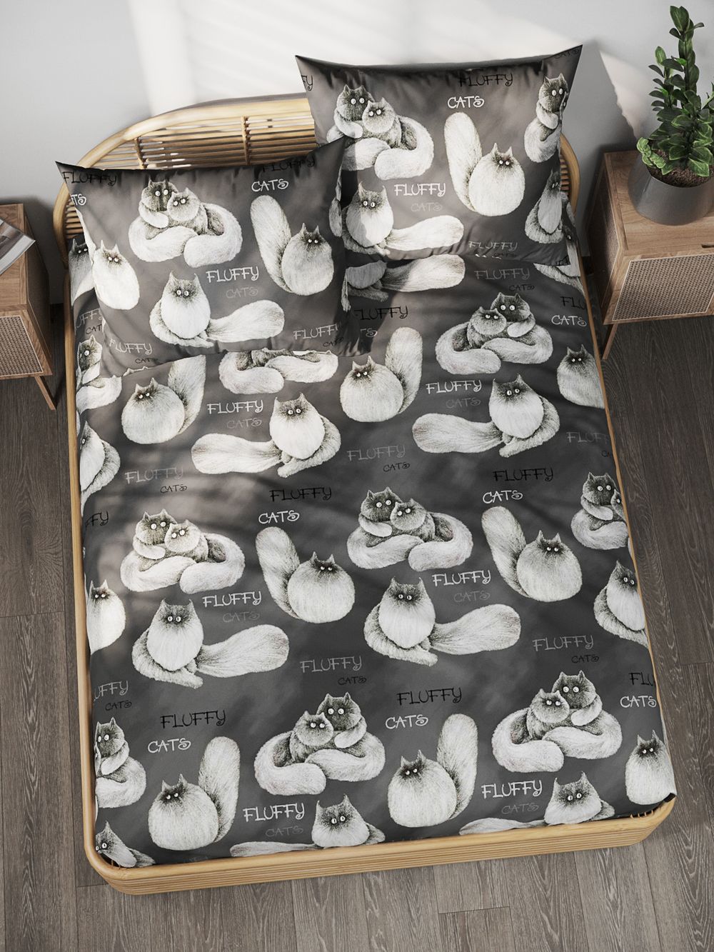 Постельное белье поплин Сказка "Fluffy" семейное Наволочка 50х70 см 2 шт Простынь на резинке 160x200 см Пододеяльник 145x215 см 2шт