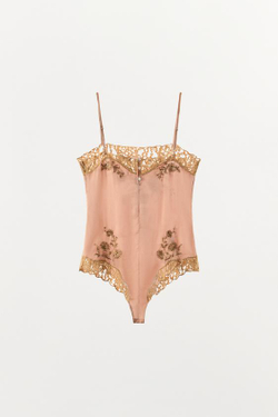ZARA АТЛАСНОЕ БОДИ С ВЫШИВКОЙ, ЧЕРЕПИЧНЫЙ