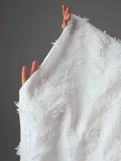 Ткань хлопок " вышивка перья" суперобъем, Китай, белый