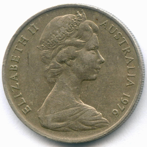 10 центов 1976 год. Австралия (Елизавета II). Птица лирохвост. Медно-никель, диаметр 23.6 мм. VF-XF