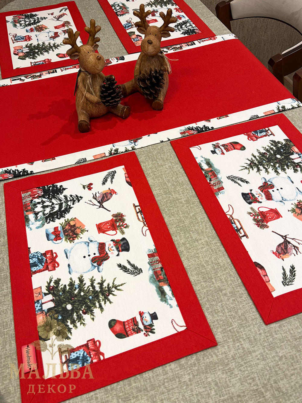 Ланчматы "Новый год" 45х35 см двусторонние, жесткие из ткани Duck