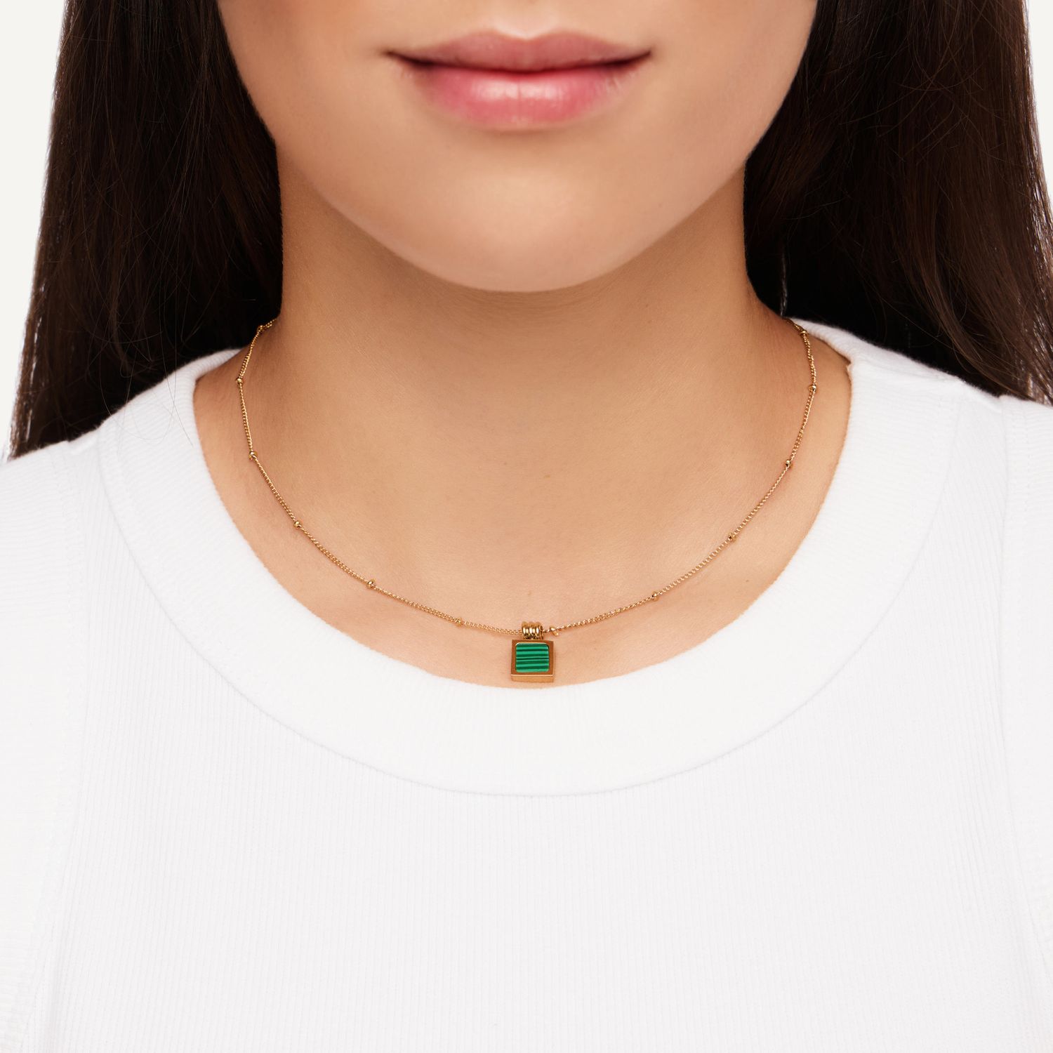Колье Malachite Cube Necklace - Gold