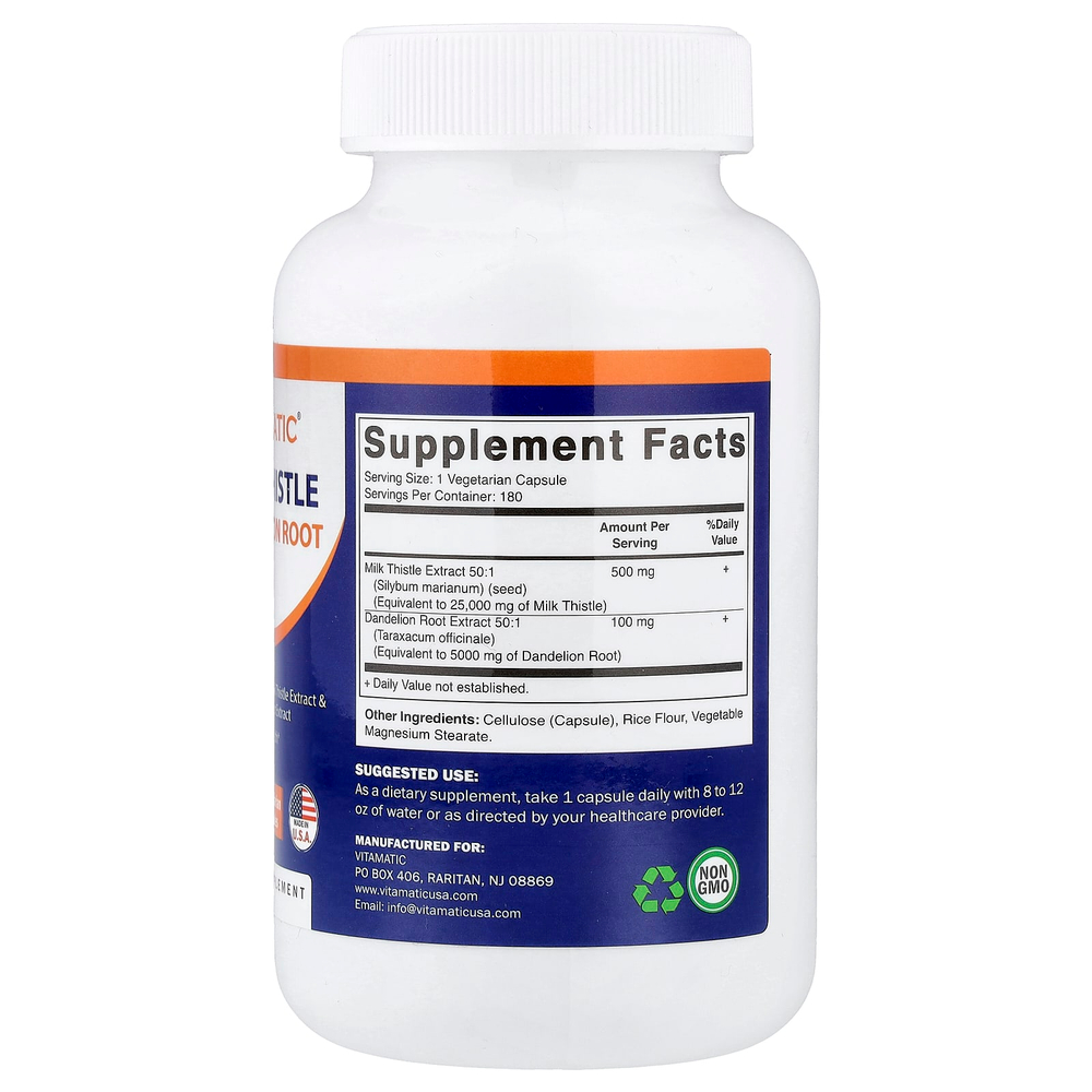 Vitamatic, Расторопша + корень одуванчика, 180 вегетарианских капсул
