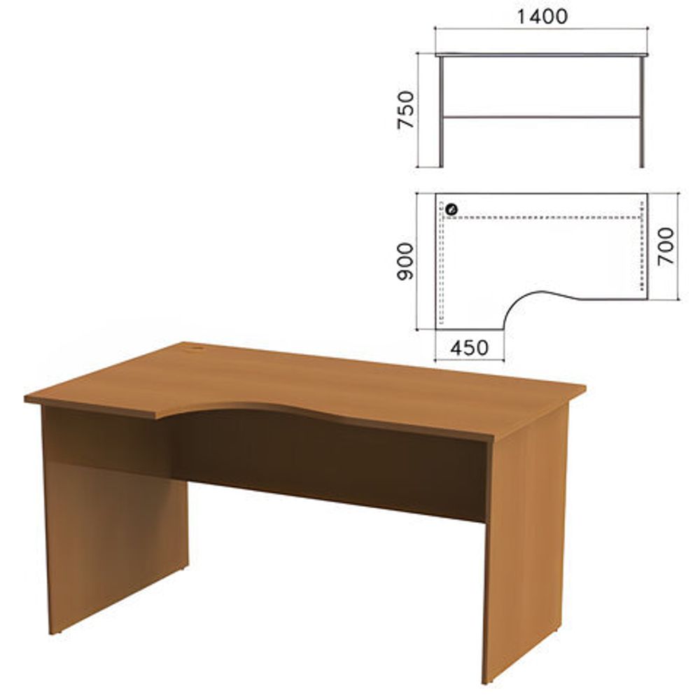 Стол письменный эргономичный &quot;Монолит&quot;, 1400х900х750, левый, цвет орех гварнери,5.3