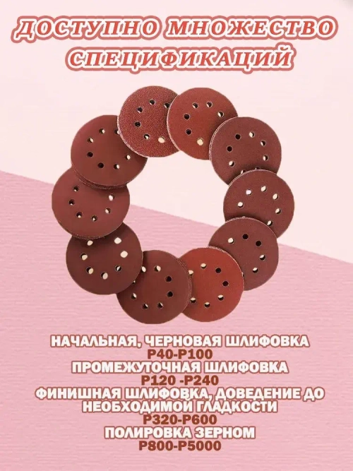 150 шт Шлифовальный круг (диск) 125 мм, P40 P60 P80 P100 P150 P240 P320 P400 P600 P1500