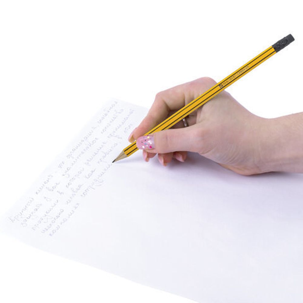Карандаш чернографитный BRAUBERG, 1 шт., НВ, с резинкой, корпус желтый с черными полосами, заточенный, 180614