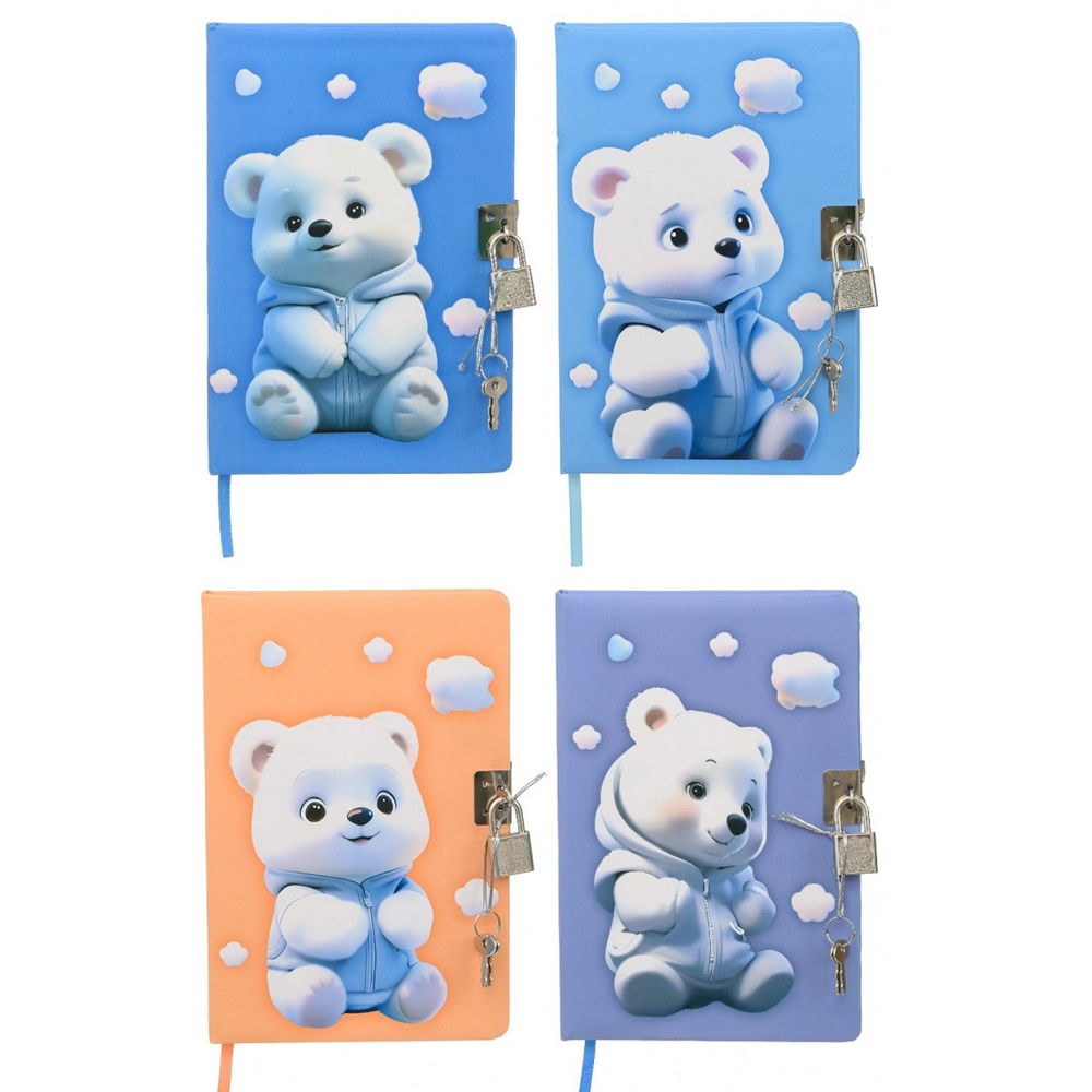 Блокнот детский Basir на замке, формат А5, серия "Мишка", яркая обложка, 80 листов, размер 19*12.5 см