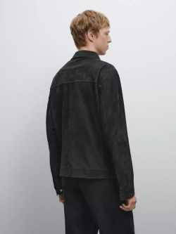 Massimo Dutti Замшевая кожаная куртка, темно-синий