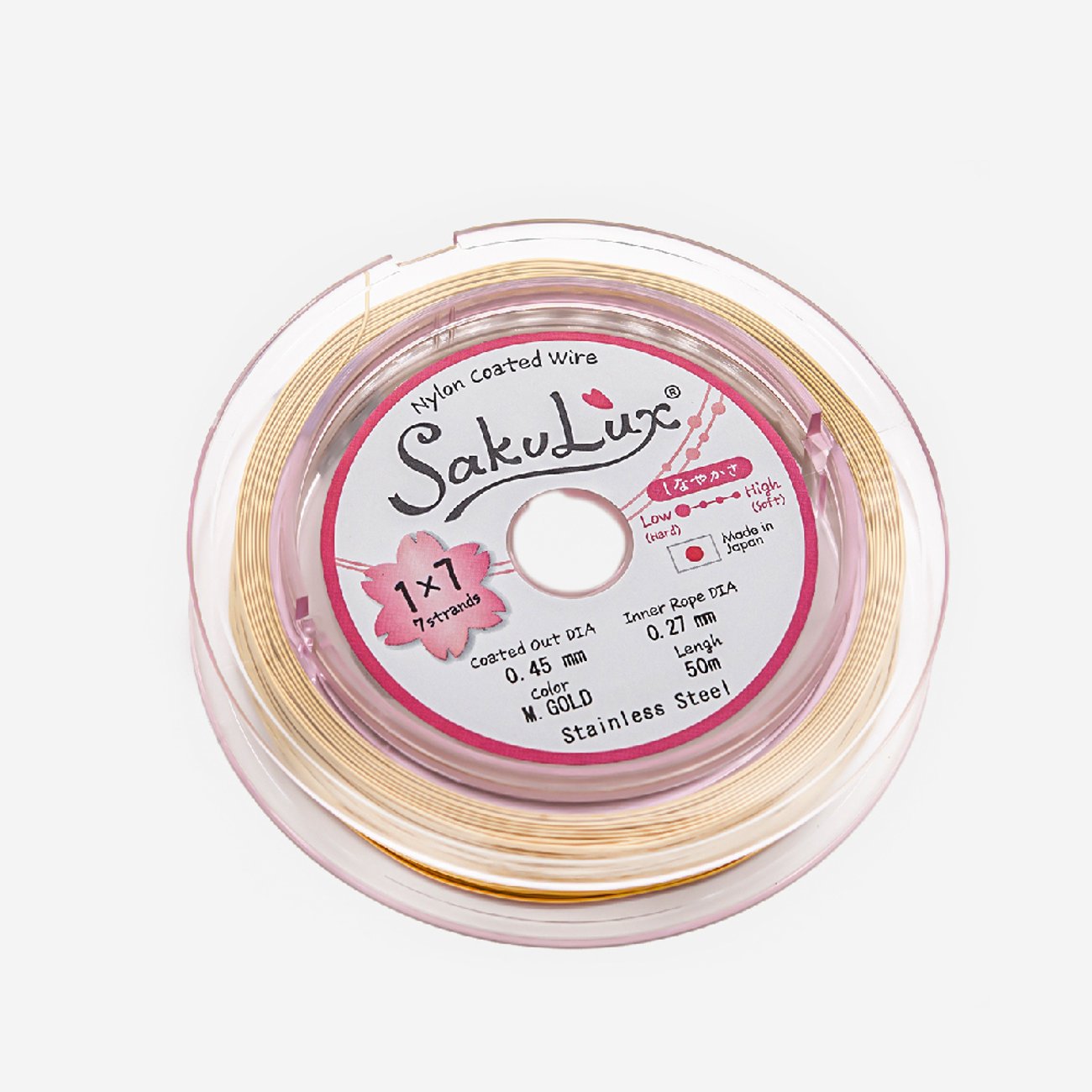 Японский ювелирный тросик SakuLux 7 диаметр 0,45мм, цвет "Сатиновое золото"