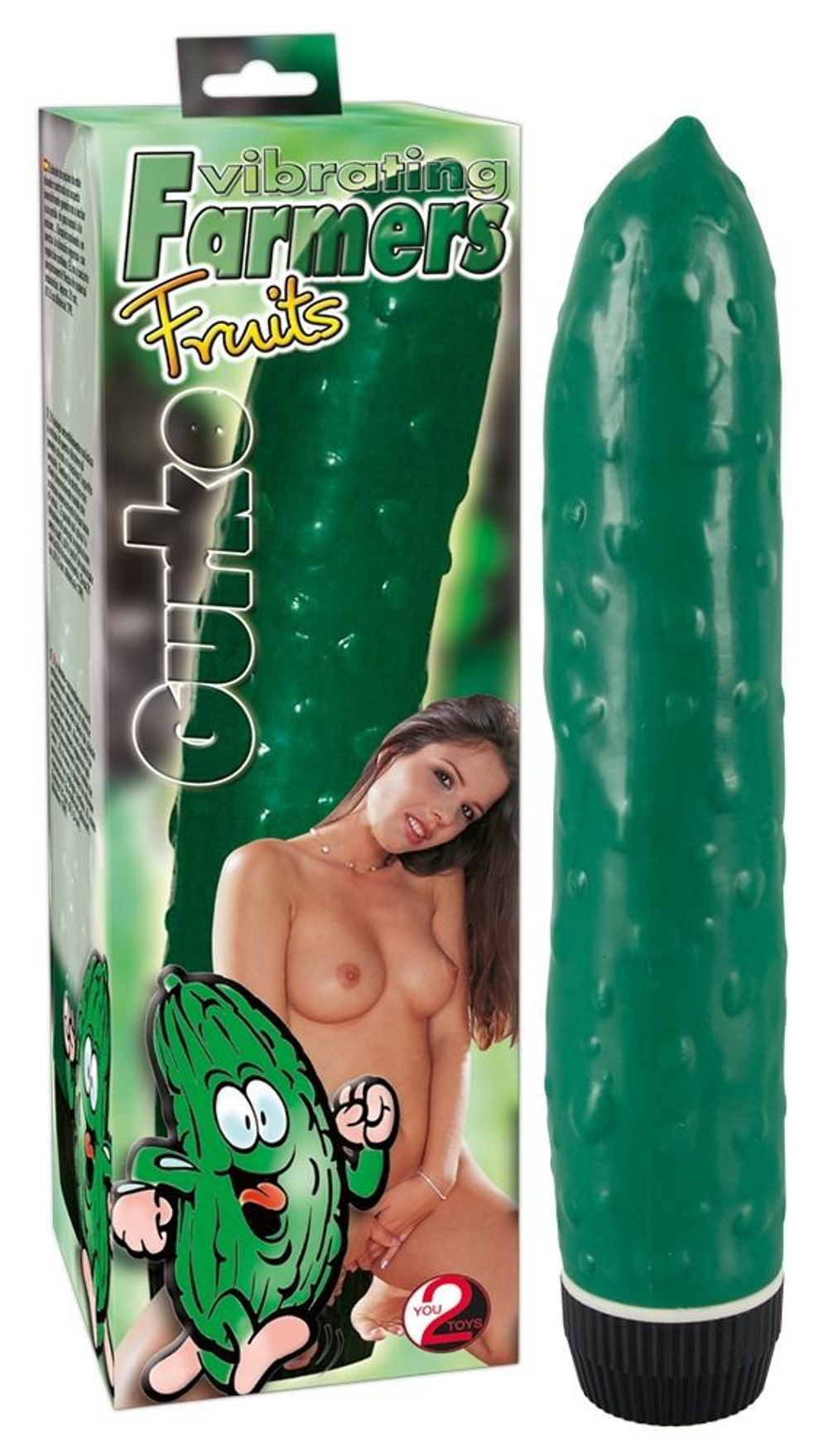 Зеленый вибромассажер в виде огурца - 21 см. (Цвет: зеленый)