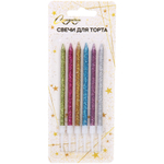 Свечи в торт «Волшебный подарок» 6 шт. 13 см, микс