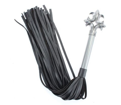 Черная плеть из натуральной кожи в готическом стиле - 60 см. (Цвет: черный с серебристым)