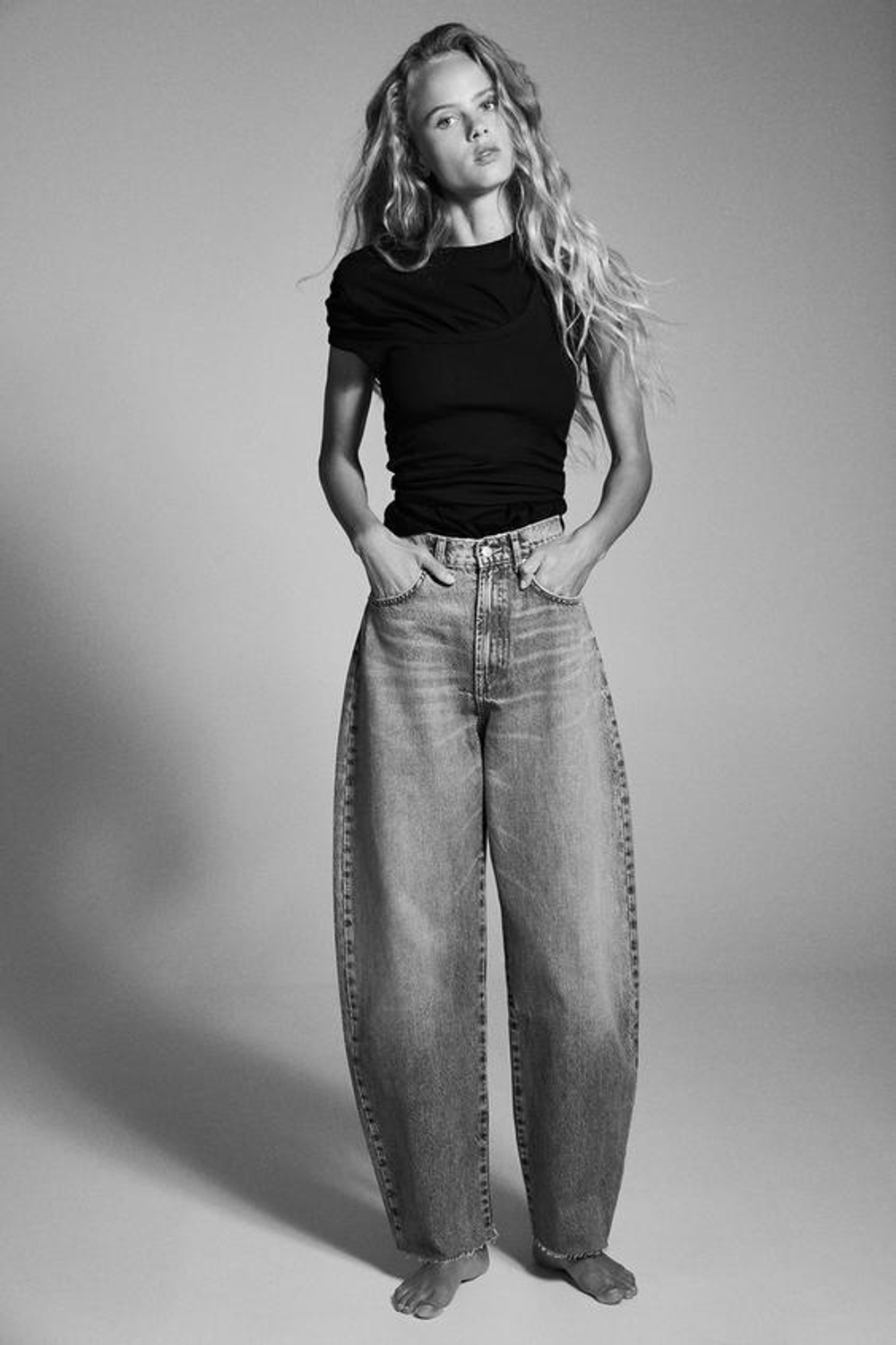 ZARA ДЖИНСЫ BARREL TRF С ВЫСОКОЙ ПОСАДКОЙ, СИНИЙ