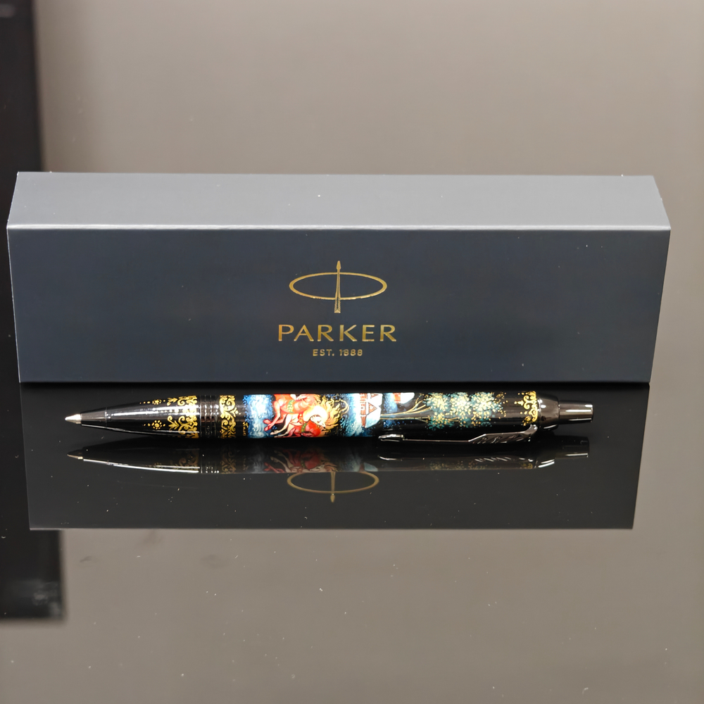 Ручка шариковая Parker "Сказочная тройка" на черном с ручной росписью Палех в коробке