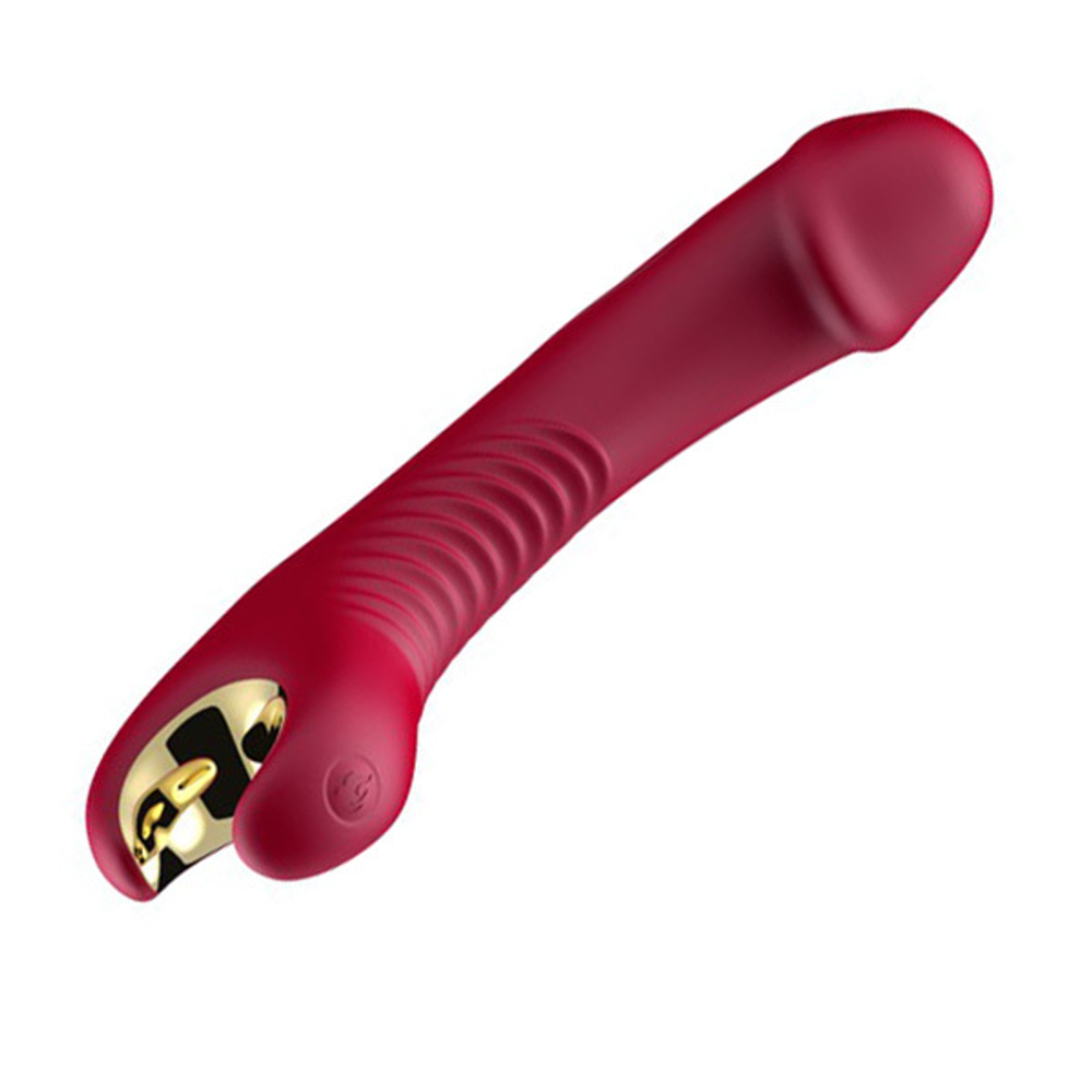 Красный вибромассажер-ротатор 20см с рельефной поверхностью Silicone Toys Prince USK-V21