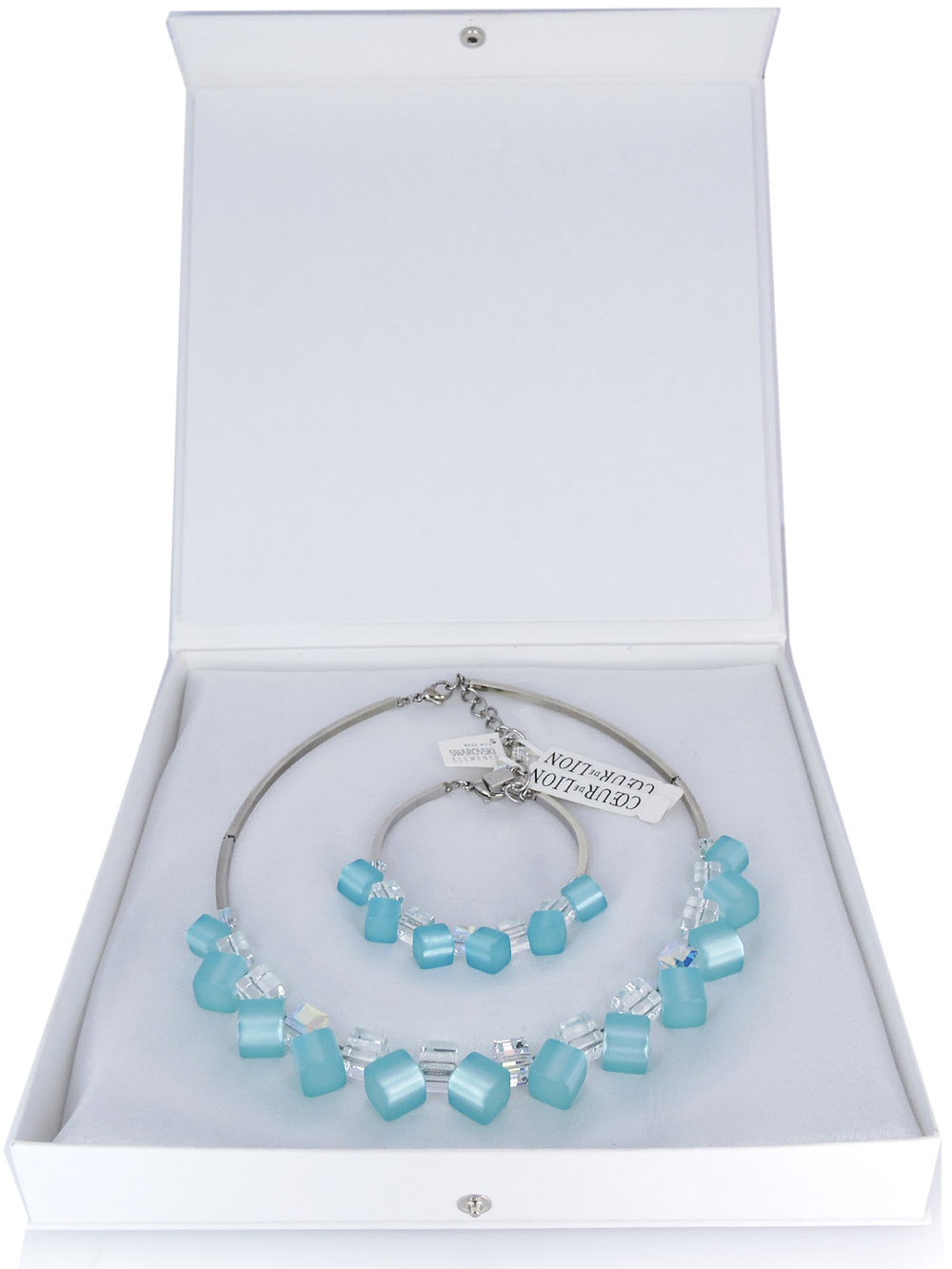 4738/10-2000 Coeur de Lion колье Aqua из голубого поляриса и кристаллов Сваровски.