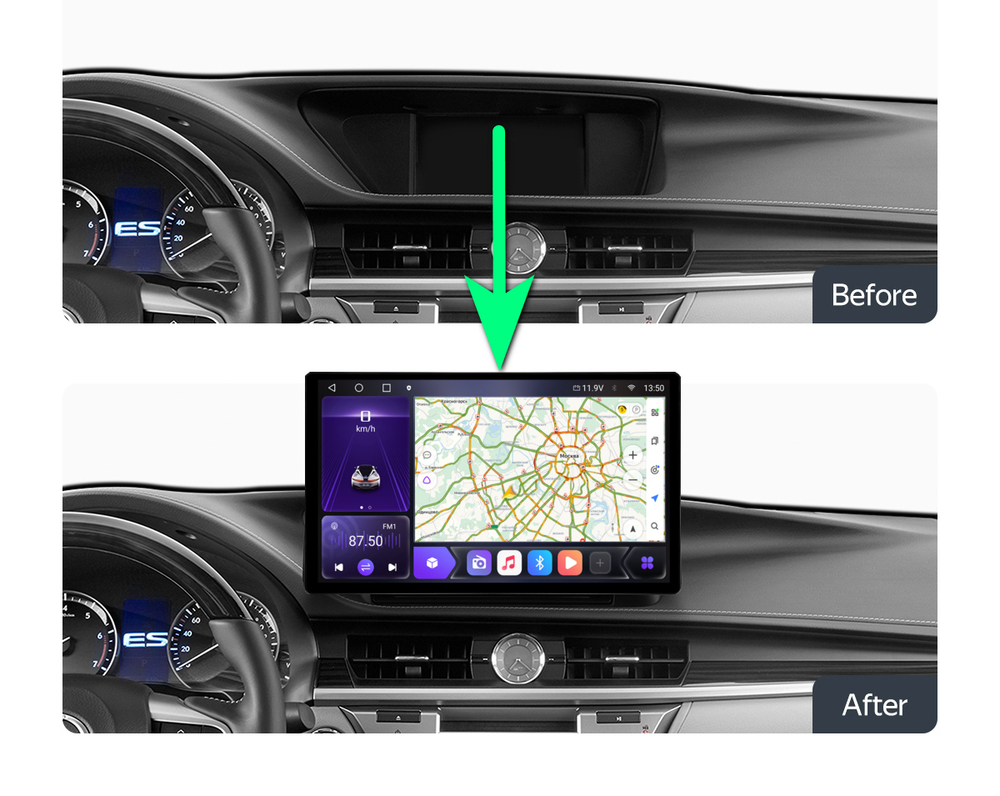 Магнитола Lexus ES250 2012-2015 (взамен монохром экрана) - Carmedia LUX-ES12A/KP-13-464-S10 монитор 13" 2K QLED на Android 12, ТОП процессор, CarPlay, 4G SIM-слот, джойстик в комплекте, 4/64ГБ