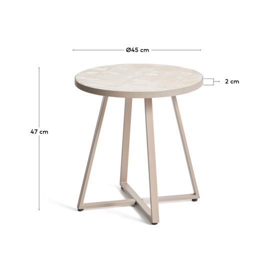 Уличный столик Tella из бежевой стали с бежевой плиткой 45 см