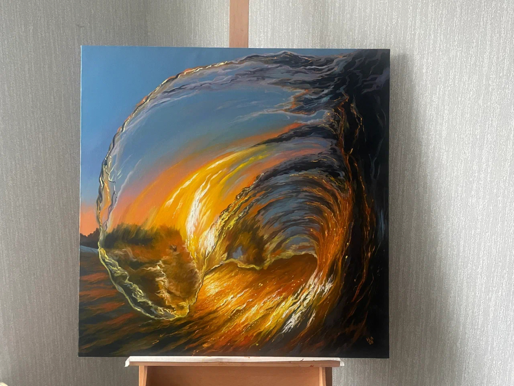 Картина маслом на холсте "Прозрачная волна" 80х80 см. Деревянный подрамник. Художник Наталия Осадчук