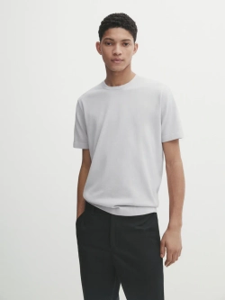 Massimo Dutti Футболка из 100% хлопка, жемчужно-серый