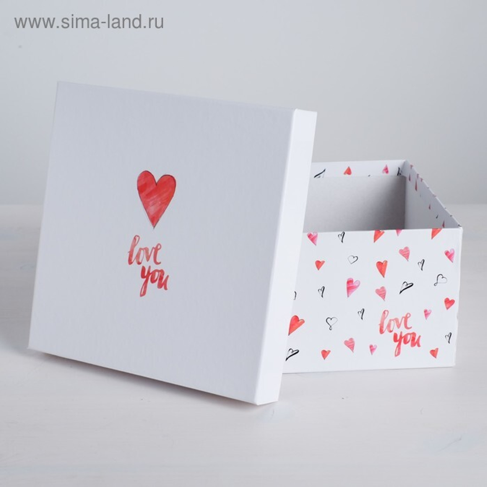 Подарочная коробка 20 х 20 х 11 , сердце , сердца , I love you