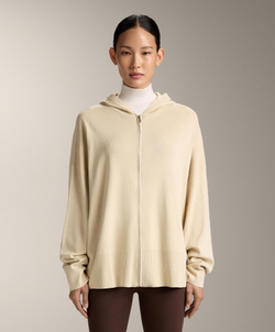 Oysho Длинная вязаная куртка с капюшоном, бежевый