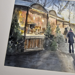 Картина авторская акварельная в паспарту 30х40 см на стену для интерьера "Предновогодняя ярмарка"