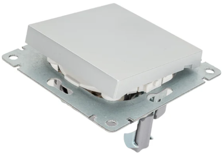 Выключатель одноклавишный с подсветкой UNIVersal серия афина, с/у, 10а, 220в серебро еврослот.