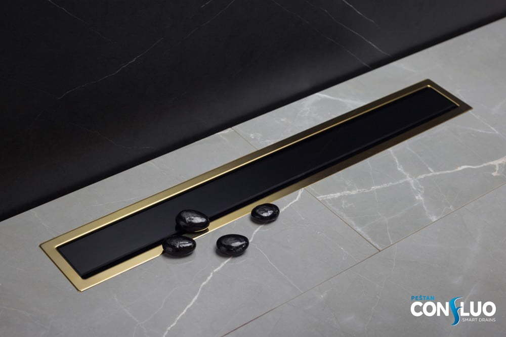 Душевой лоток Pestan Confluo Premium Line 750 Black Glass Gold