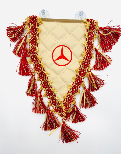 Вымпел треугольный Mercedes (экокожа, бежевый с красной вышивкой)