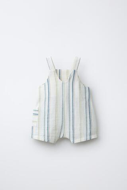 ZARA КОРОТКИЙ КОМБИНЕЗОН В ПОЛОСКУ, ЭКРЮ