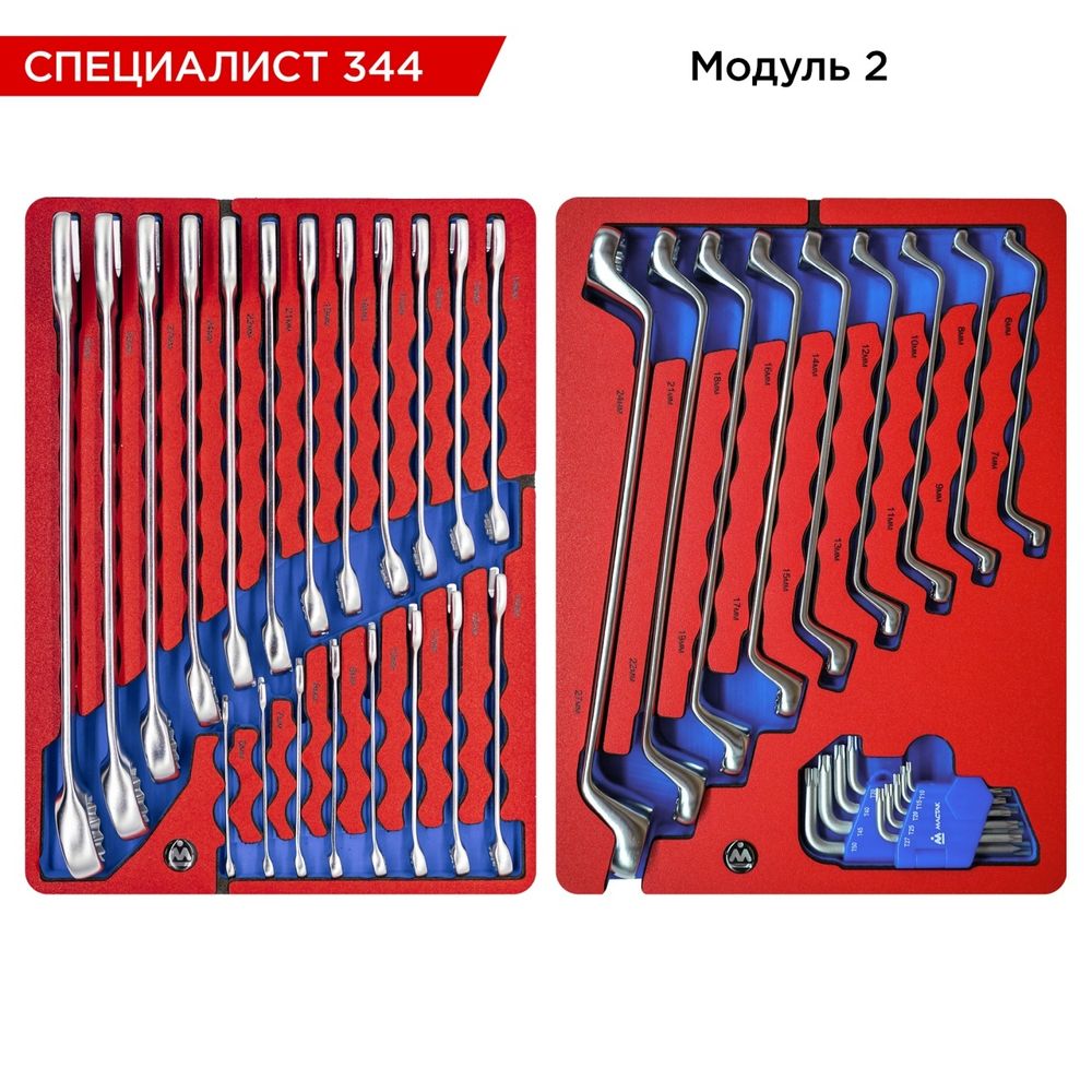 МАСТАК (52-07344B) Набор инструментов 344 предмета, "СПЕЦИАЛИСТ 344", в синей тележке