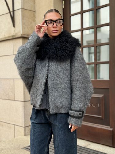 Графитовая куртка из шерсти со съемным мехом