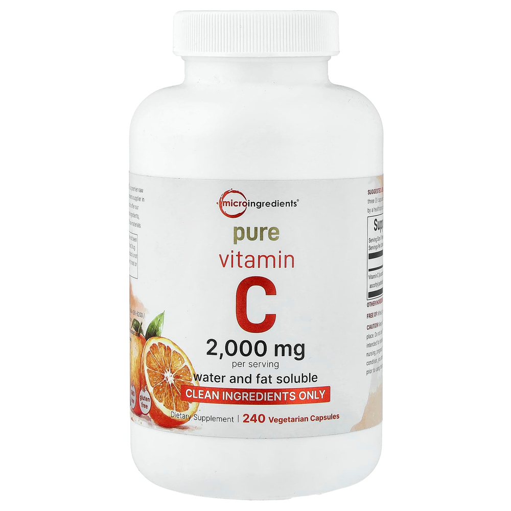 Micro Ingredients, чистый витамин C, 240 вегетарианских капсул (666,66 мг в 1 капсуле)