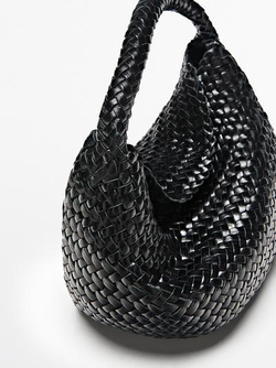 Massimo Dutti Мини-сумока из плетеной кожи наппа, черный