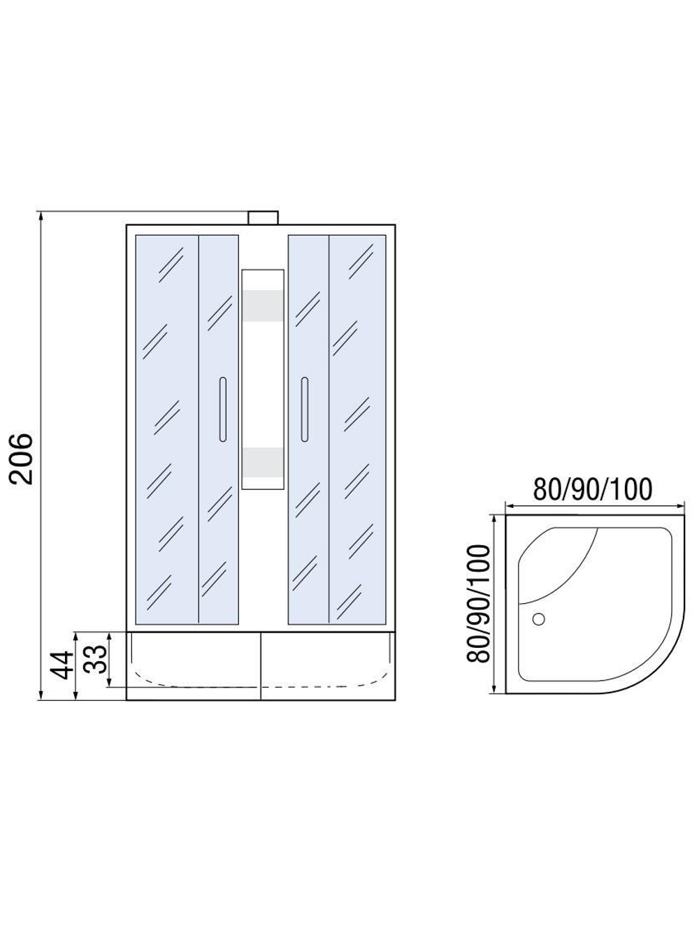 Душевая кабина МОНОМАХ 100/44 С МЗ 1000х1000х2060 10000005788 б/крыши полукруг