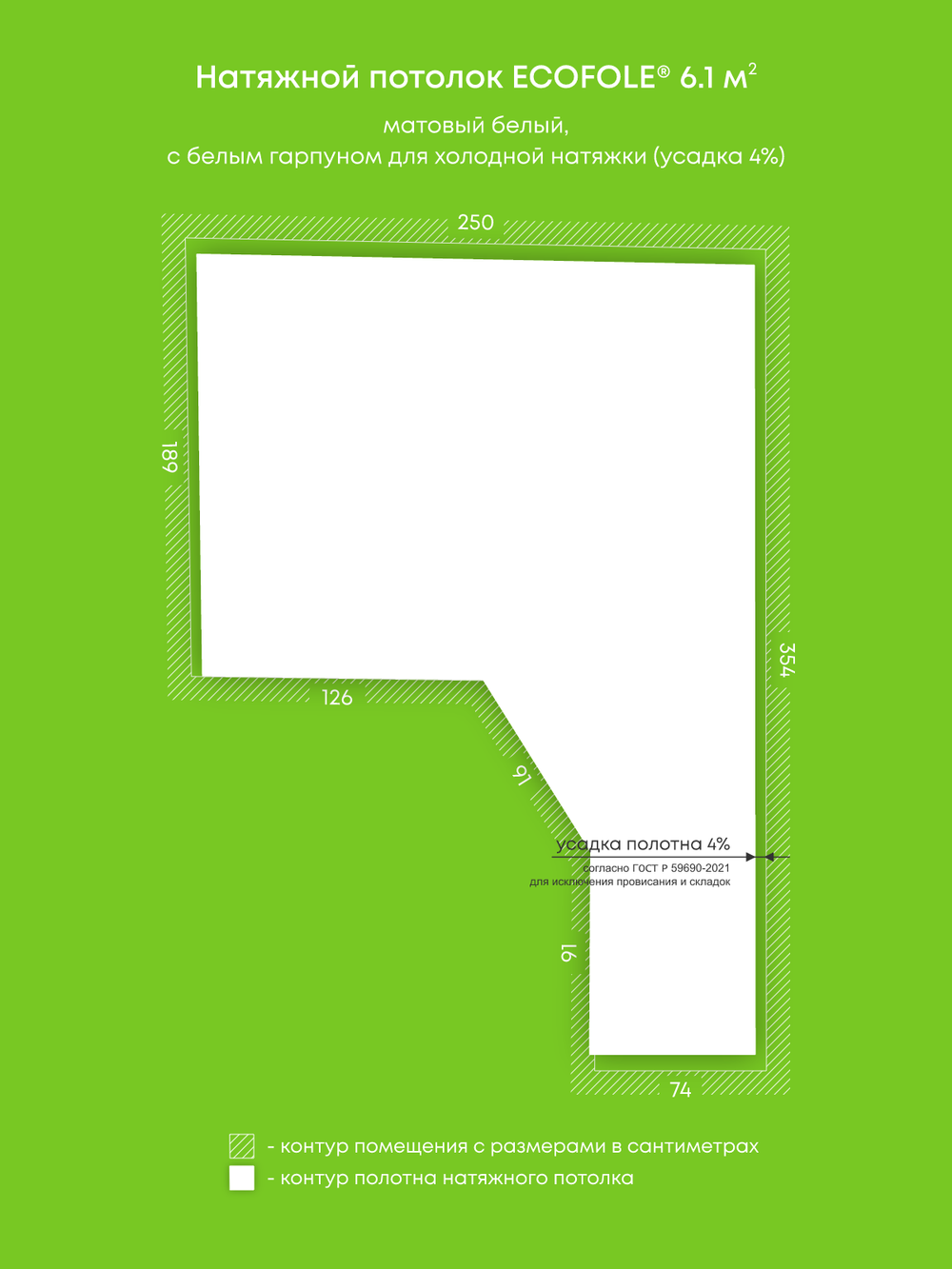 Матовый натяжной потолок 6.1 м2