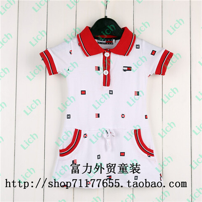 Платье-поло на кулиске с контрастными вставками и принтами