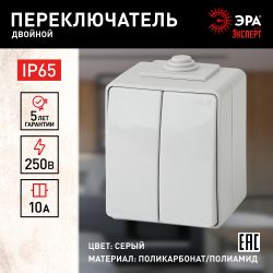 11-1606-03 ЭРА Переключатель двойной IP65, 10АХ-250В, ОУ, Эра Эксперт, серый