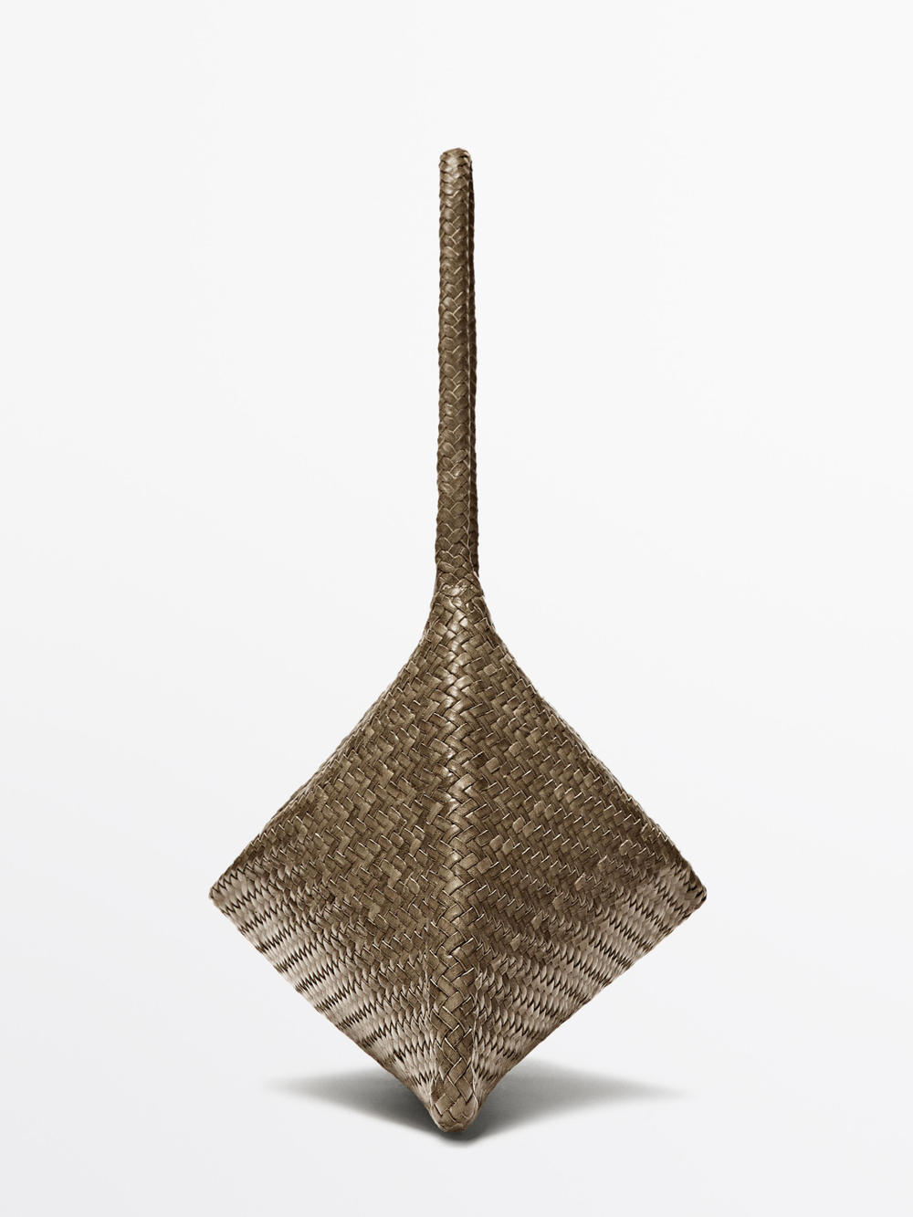 Massimo Dutti Сумка через плечо из плетеной кожи среднего размера, хаки