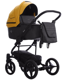 Детская коляска Bebetto Torino 3 в 1 с автокреслом Avionaut Cosmo 09 серый+желтая кожа черная рама