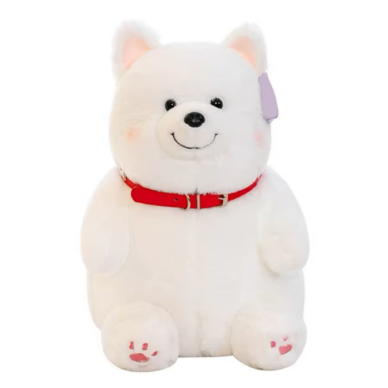 Мягкая игрушка Белая собачка с ошейником, 35см