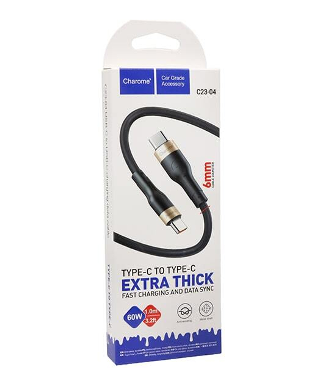 Кабель TypeC - TypeC CHAROME C23-04 60W Silicone, 6мм толщина (черный) 1м