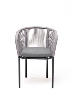 "Марсель" стул плетеный из роупа, каркас алюминий темно-серый (RAL7024) муар, роуп светло-серый круглый, ткань светло-серая