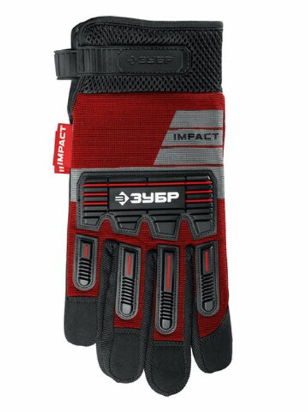ЗУБР IMPACT р.L (9), красные, профессиональные комбинированные перчатки, антивибрационные, противоударные, Профессионал (11478-L)