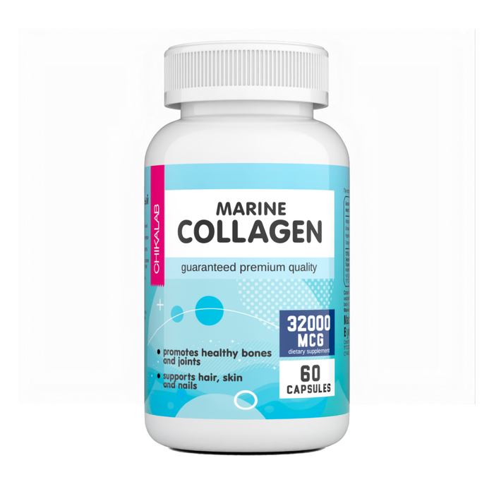 Морской Коллаген, Marine Collagen, Chikalab, 60 капсул