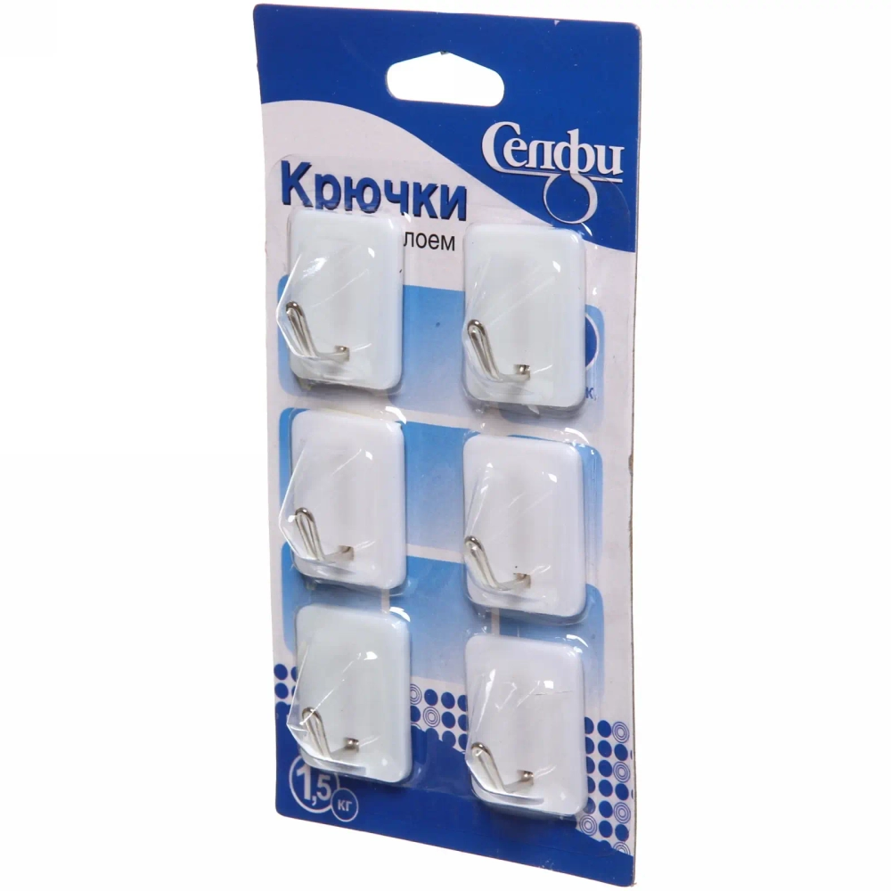 Крючки в наборе 6шт на липком слое «ИДЕЯДОМА», форма прямоугольник, цвет белый, нагрузка 1,5кг●