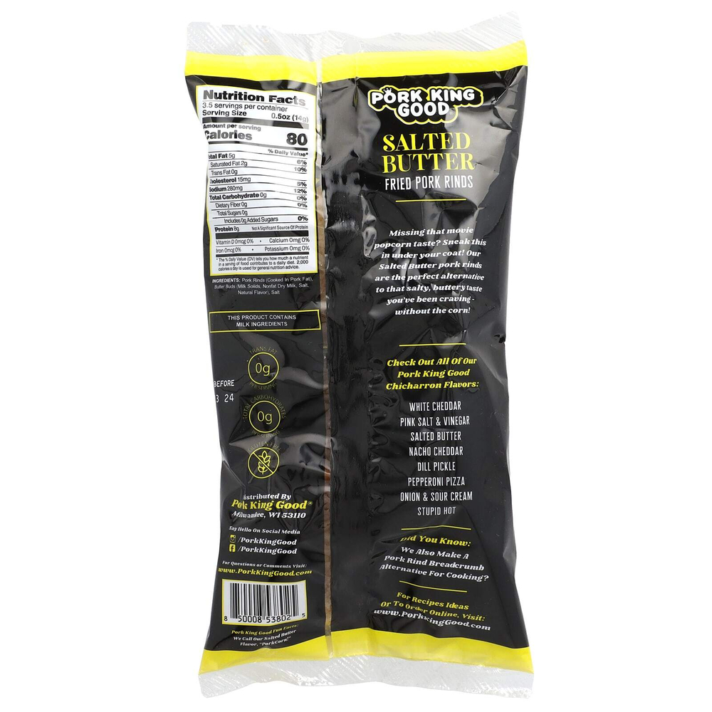 Pork King Good, Чичаррон со вкусом, соленое масло, 1,75 унции (49,5 г)